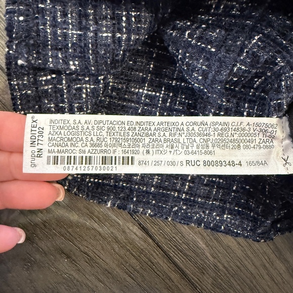 New! Zara Off The Shoulder Square Neckline Top Blue Black Tweed 31940 - Picture 12 of 13